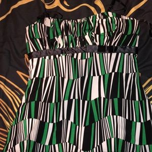 Green white and black silky tank top